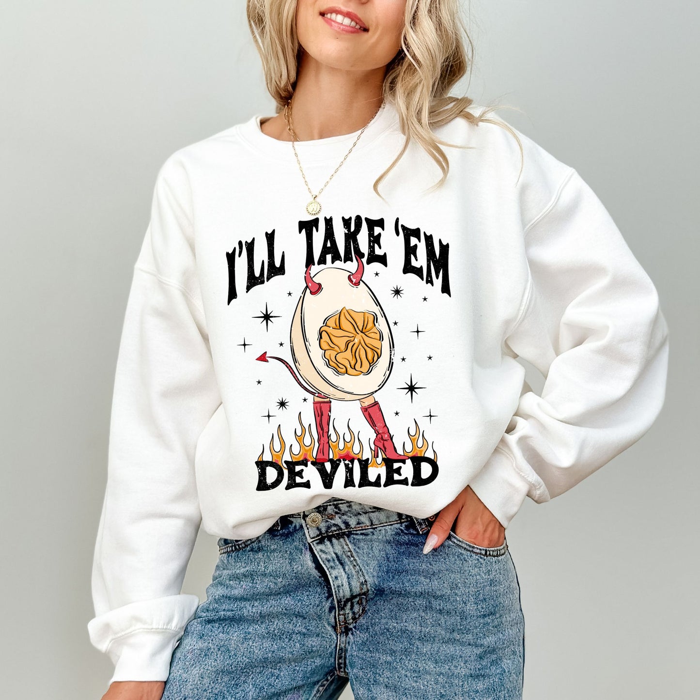 I’ll Take ‘Em Deviled Sweatshirt, Funny Thanksgiving Egg Crewneck