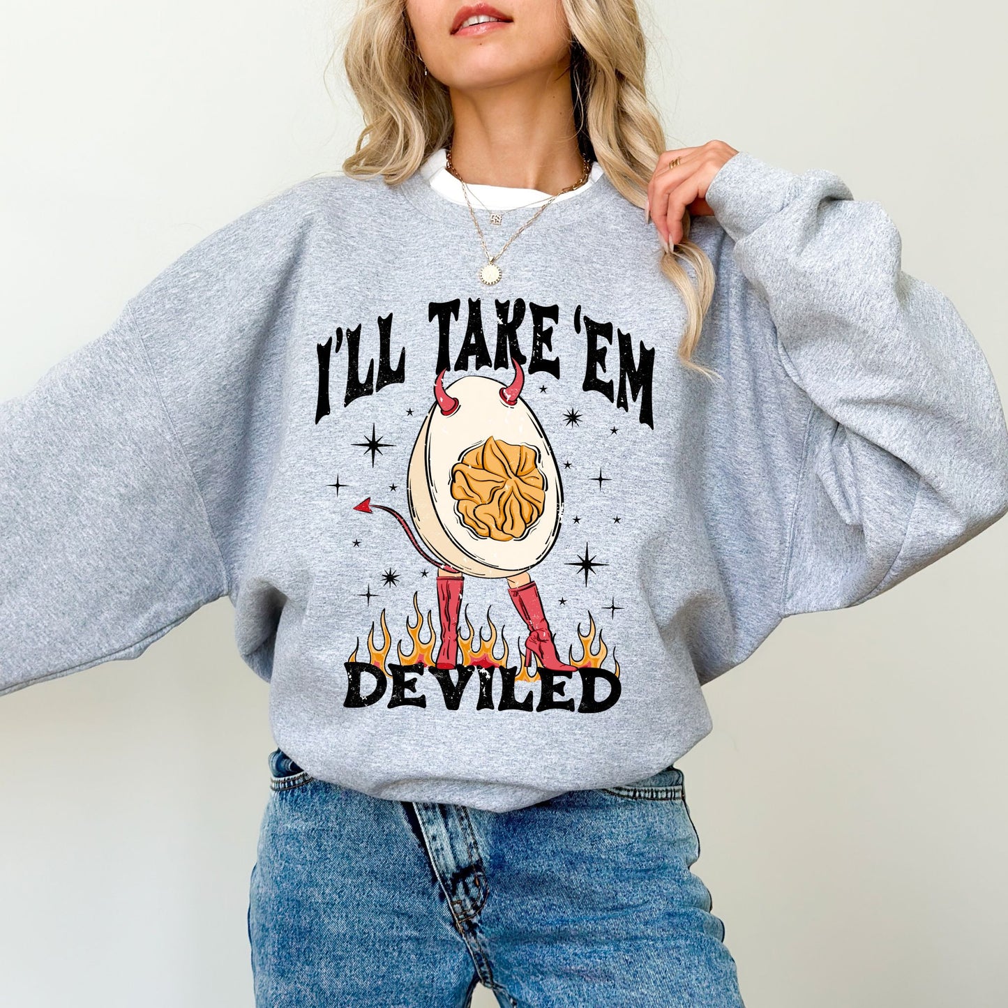I’ll Take ‘Em Deviled Sweatshirt, Funny Thanksgiving Egg Crewneck