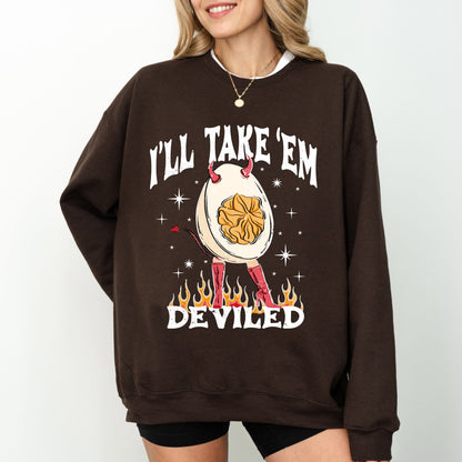 I’ll Take ‘Em Deviled Sweatshirt, Funny Thanksgiving Egg Crewneck