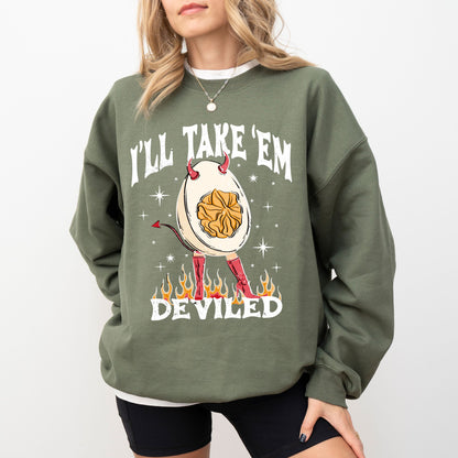 I’ll Take ‘Em Deviled Sweatshirt, Funny Thanksgiving Egg Crewneck