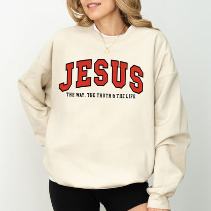 JESUS Varsity Sweatshirt – The Way, The Truth & The Life Christian Crewneck