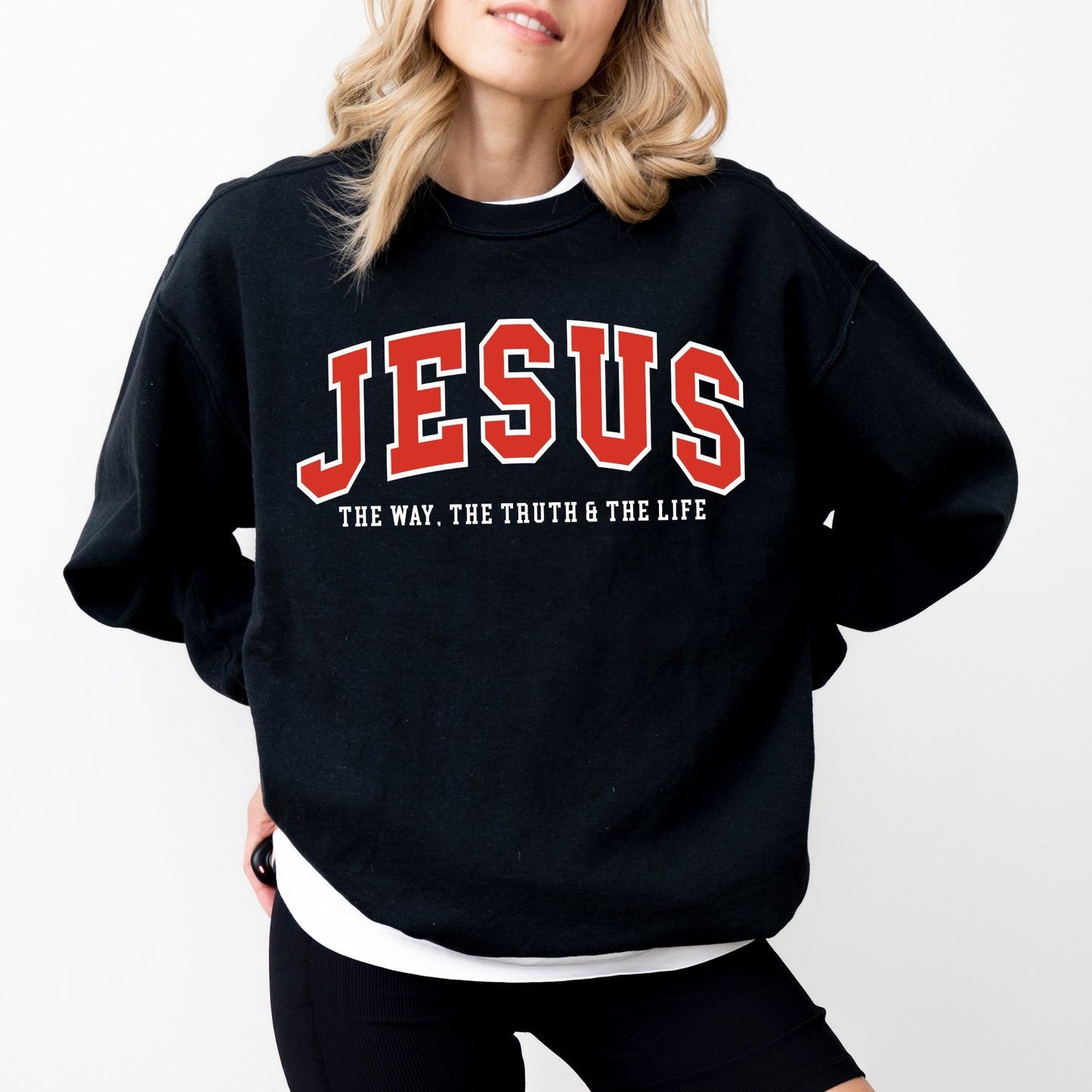 JESUS Varsity Sweatshirt – The Way, The Truth & The Life Christian Crewneck