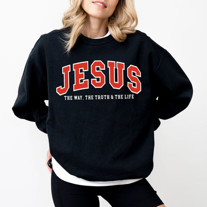 JESUS Varsity Sweatshirt – The Way, The Truth & The Life Christian Crewneck