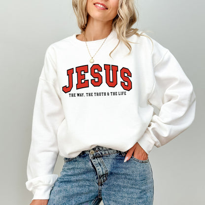 JESUS Varsity Sweatshirt – The Way, The Truth & The Life Christian Crewneck