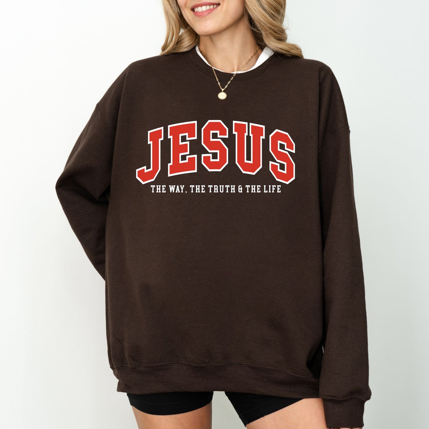 JESUS Varsity Sweatshirt – The Way, The Truth & The Life Christian Crewneck