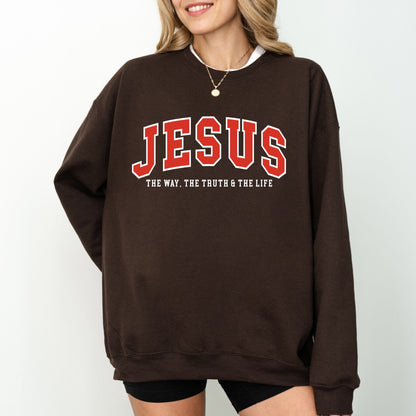 JESUS Varsity Sweatshirt – The Way, The Truth & The Life Christian Crewneck