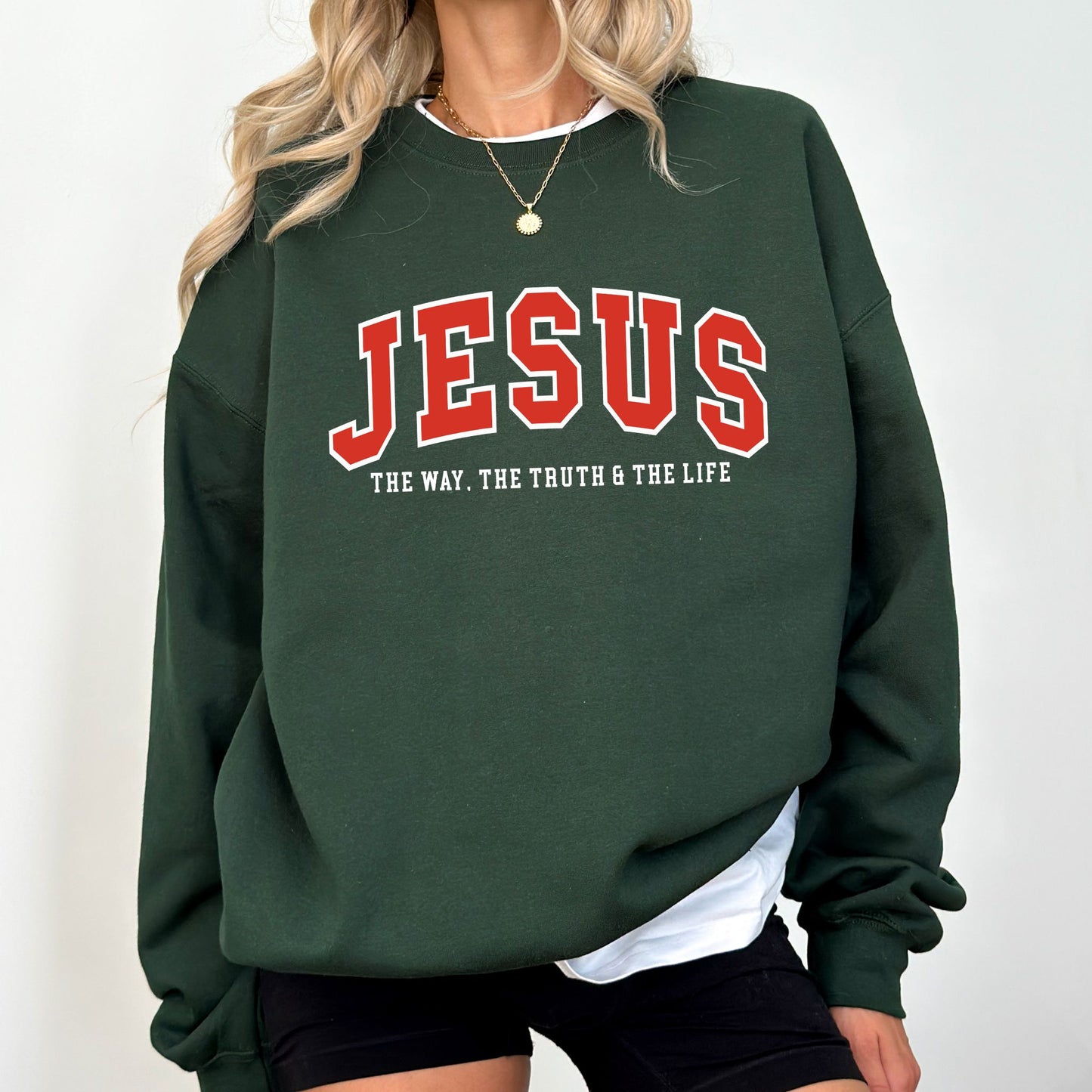 JESUS Varsity Sweatshirt – The Way, The Truth & The Life Christian Crewneck