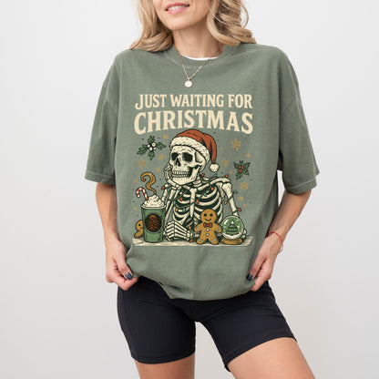 Just Waiting For Christmas Comfort Colors® T-Shirt – Retro Skeleton Holiday Tee