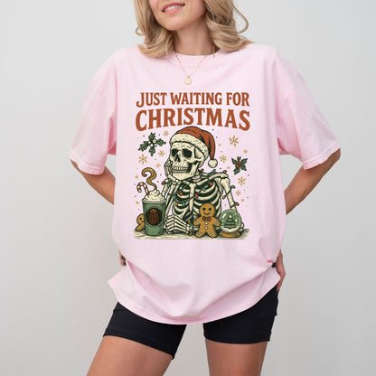 Just Waiting For Christmas Comfort Colors® T-Shirt – Retro Skeleton Holiday Tee