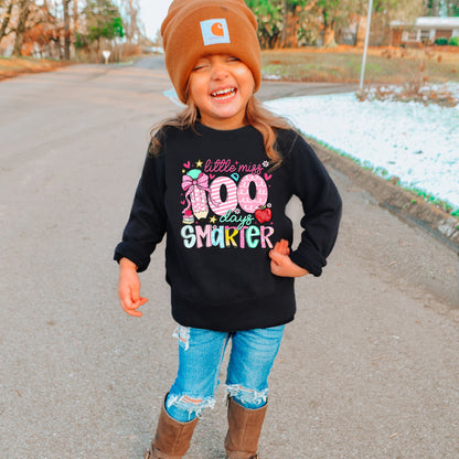 Little Miss 100 Days Smarter Sweatshirt, 100th Day of School Girls Crewneck, Cute Kids School Sweatshirt