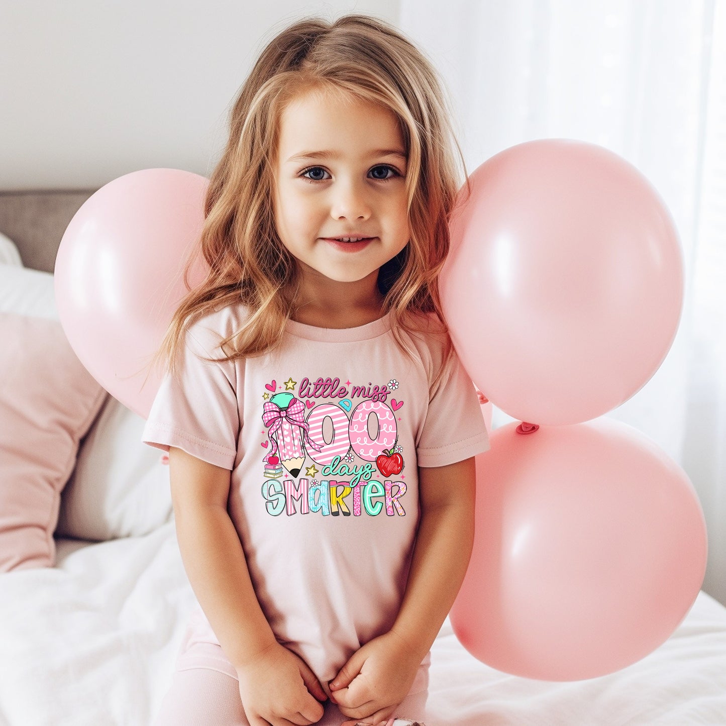 Little Miss 100 Days Smarter Kids T-Shirt, 100 Days of School Girl Shirt, Cute School Milestone Tee