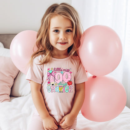 Little Miss 100 Days Smarter Kids T-Shirt, 100 Days of School Girl Shirt, Cute School Milestone Tee