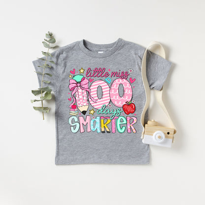 Little Miss 100 Days Smarter Kids T-Shirt, 100 Days of School Girl Shirt, Cute School Milestone Tee