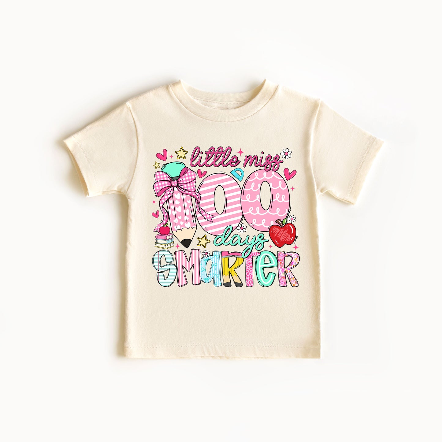 Little Miss 100 Days Smarter Kids T-Shirt, 100 Days of School Girl Shirt, Cute School Milestone Tee