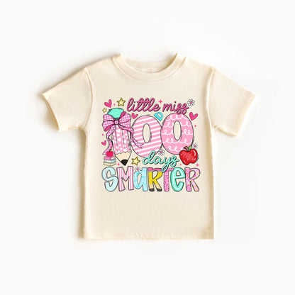 Little Miss 100 Days Smarter Kids T-Shirt, 100 Days of School Girl Shirt, Cute School Milestone Tee