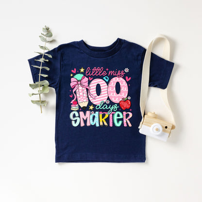 Little Miss 100 Days Smarter Kids T-Shirt, 100 Days of School Girl Shirt, Cute School Milestone Tee