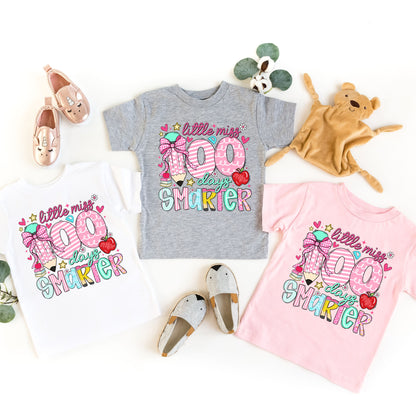 Little Miss 100 Days Smarter Kids T-Shirt, 100 Days of School Girl Shirt, Cute School Milestone Tee