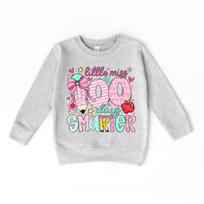 Little Miss 100 Days Smarter Sweatshirt, 100th Day of School Girls Crewneck, Cute Kids School Sweatshirt