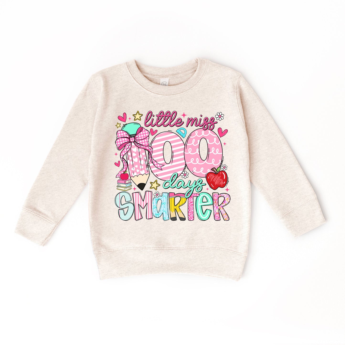 Little Miss 100 Days Smarter Sweatshirt, 100th Day of School Girls Crewneck, Cute Kids School Sweatshirt
