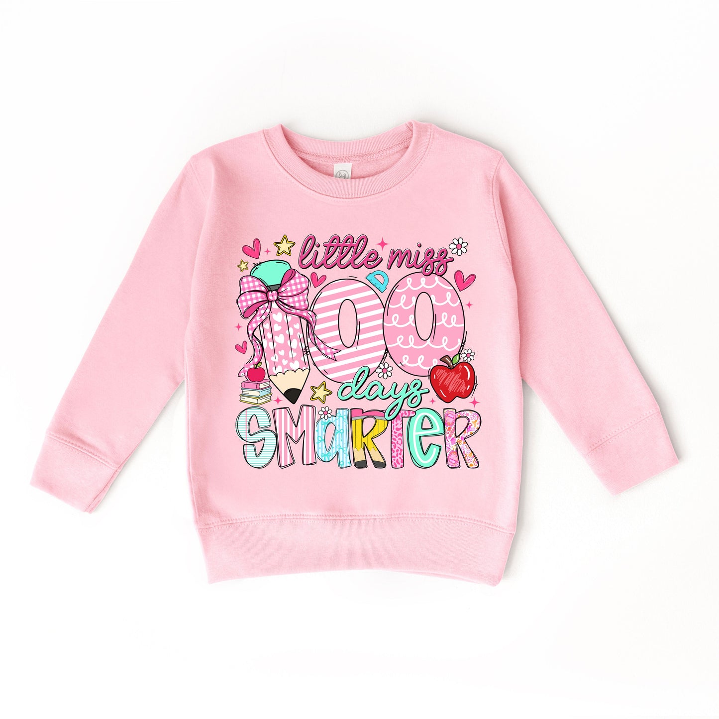 Little Miss 100 Days Smarter Sweatshirt, 100th Day of School Girls Crewneck, Cute Kids School Sweatshirt