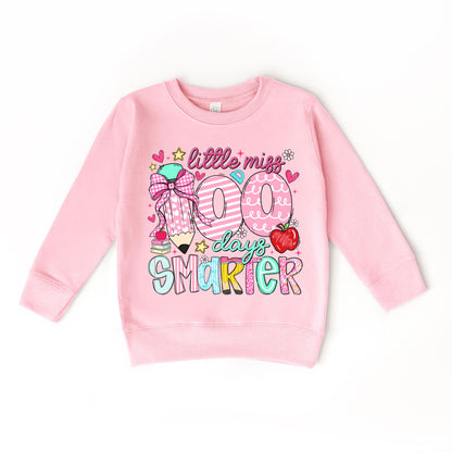 Little Miss 100 Days Smarter Sweatshirt, 100th Day of School Girls Crewneck, Cute Kids School Sweatshirt