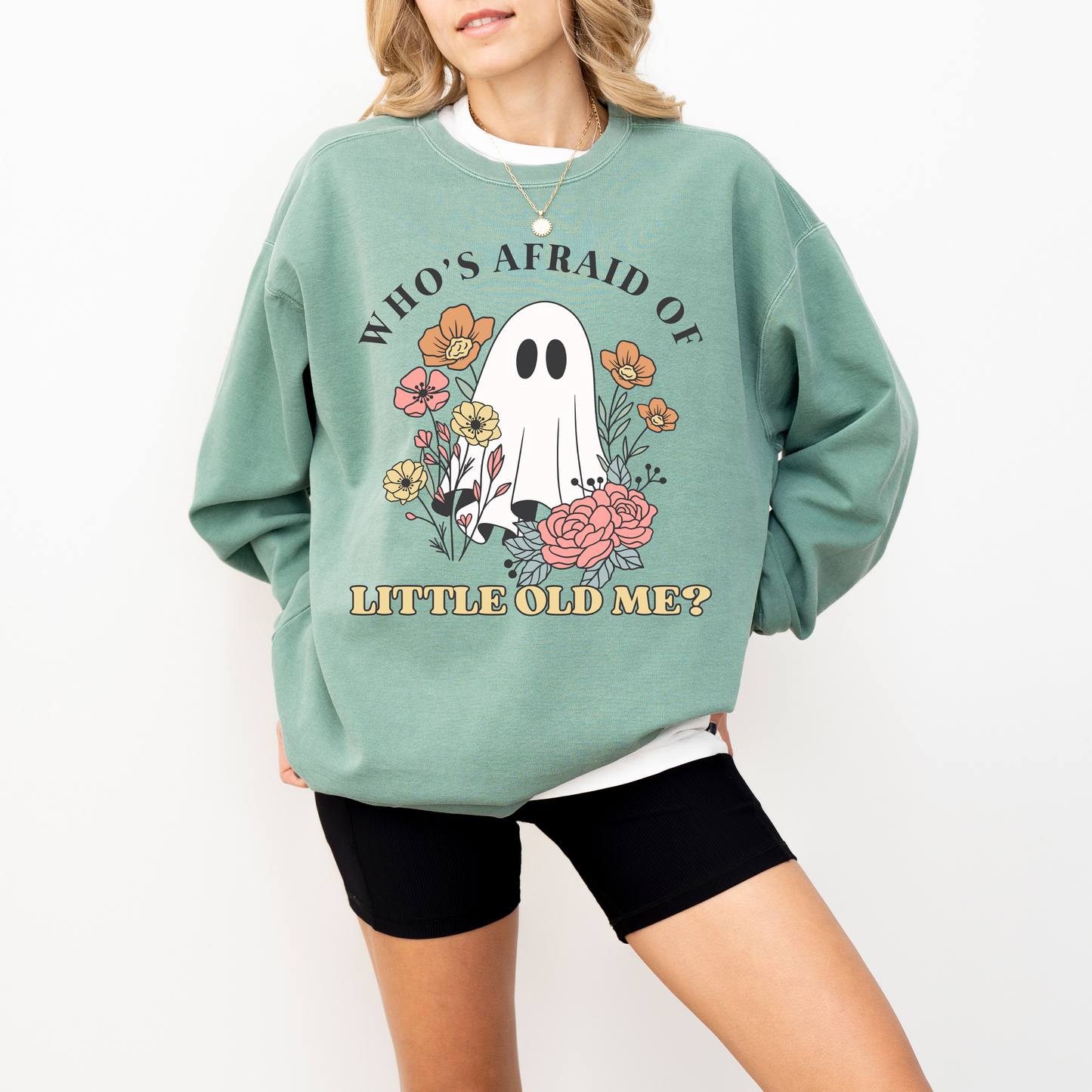 Who’s Afraid of Little Old Me Sweatshirt – Cute Ghost Halloween Crewneck