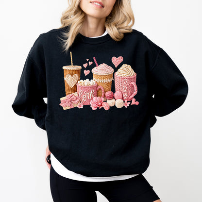 Love Coffee Knit Style Sweatshirt, Cozy Valentine Coffee Lover Crewneck