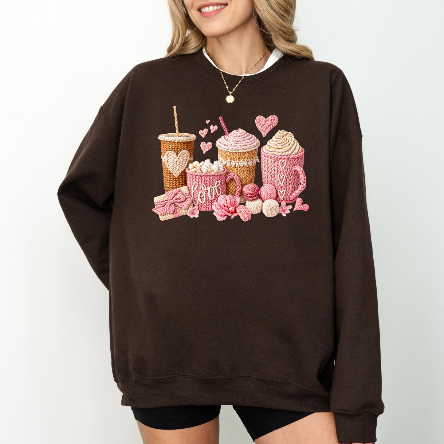 Love Coffee Knit Style Sweatshirt, Cozy Valentine Coffee Lover Crewneck