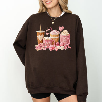 Love Coffee Knit Style Sweatshirt, Cozy Valentine Coffee Lover Crewneck