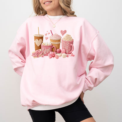 Love Coffee Knit Style Sweatshirt, Cozy Valentine Coffee Lover Crewneck