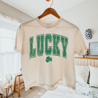 Lucky St. Patrick’s Day T-Shirt, Vintage Shamrock Graphic Tee for Women