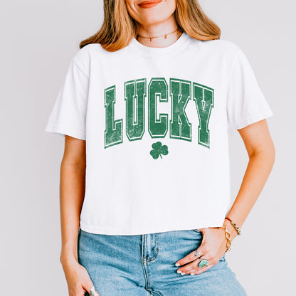Lucky St. Patrick’s Day T-Shirt, Vintage Shamrock Graphic Tee for Women