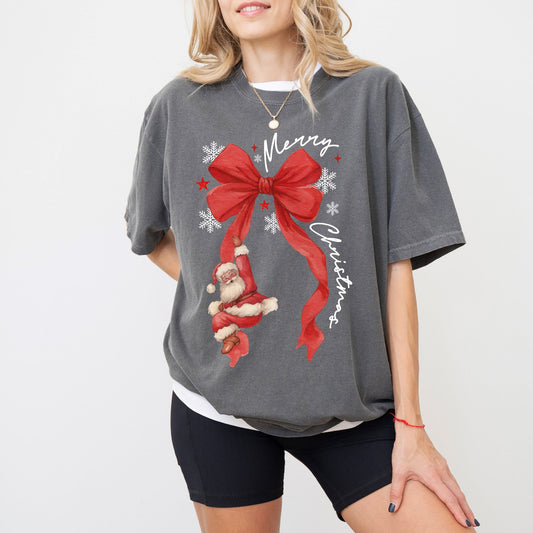 Comfort Colors® Merry Christmas Bow Santa Shirt — Vintage Holiday Tee