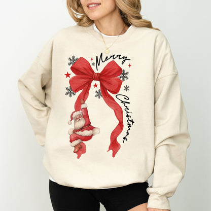 Santa Ribbon Merry Christmas Sweatshirt – Cozy Holiday Winter Pullover