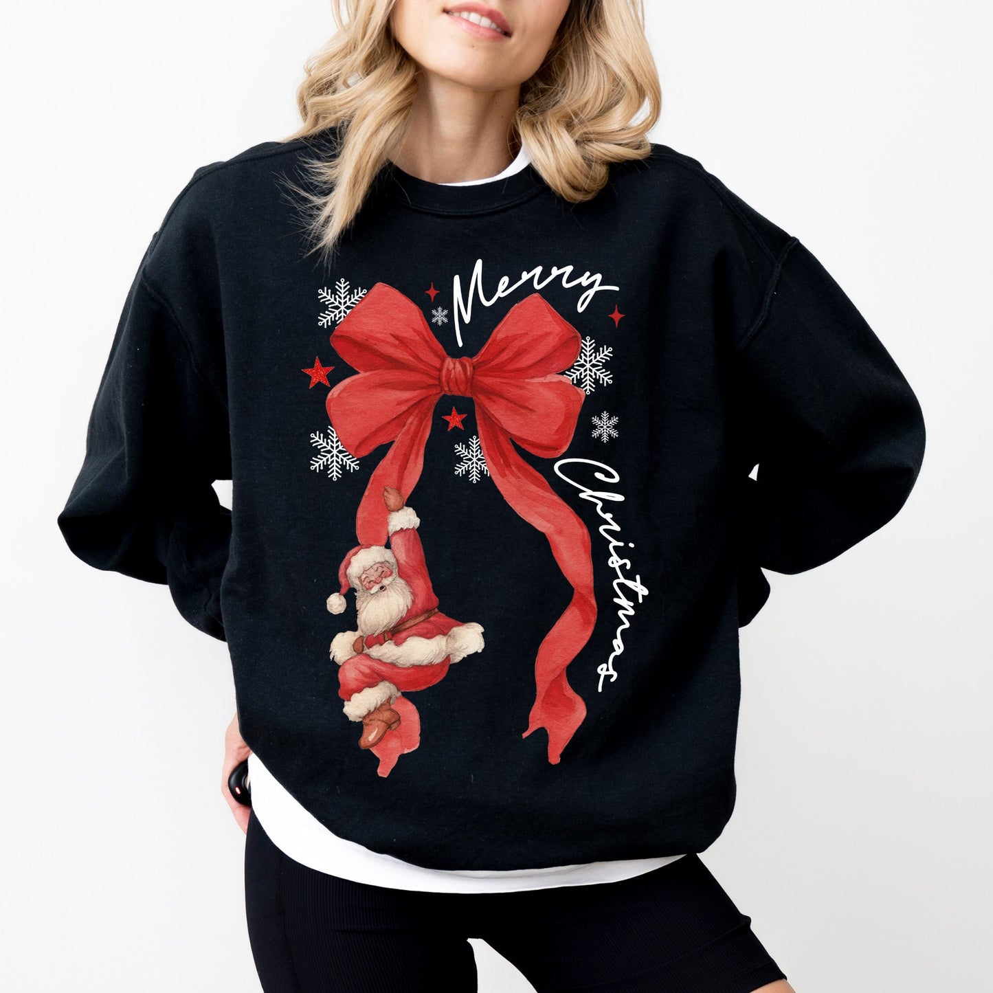 Santa Ribbon Merry Christmas Sweatshirt – Cozy Holiday Winter Pullover