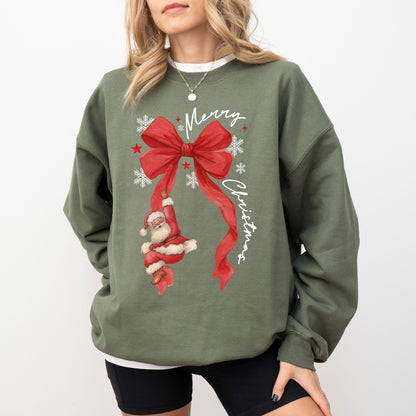 Santa Ribbon Merry Christmas Sweatshirt – Cozy Holiday Winter Pullover