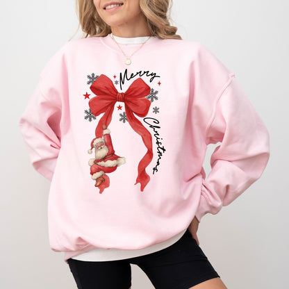 Santa Ribbon Merry Christmas Sweatshirt – Cozy Holiday Winter Pullover