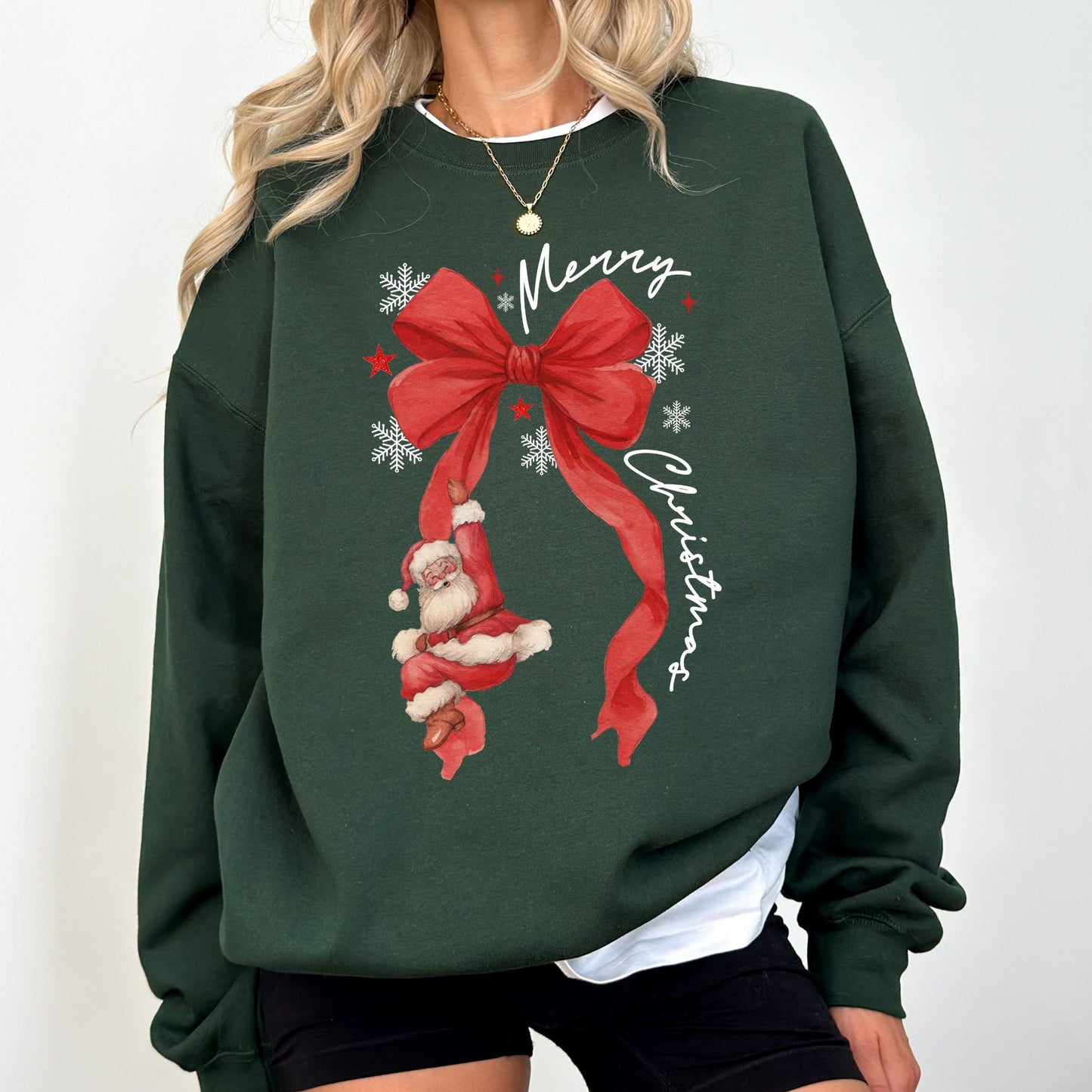 Santa Ribbon Merry Christmas Sweatshirt – Cozy Holiday Winter Pullover