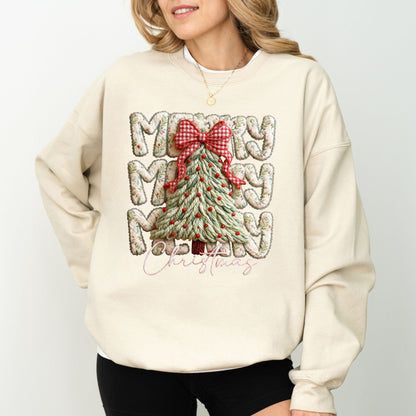 Merry Christmas Tree Sweater – Cozy Holiday Faux Yarn Knit Pullover