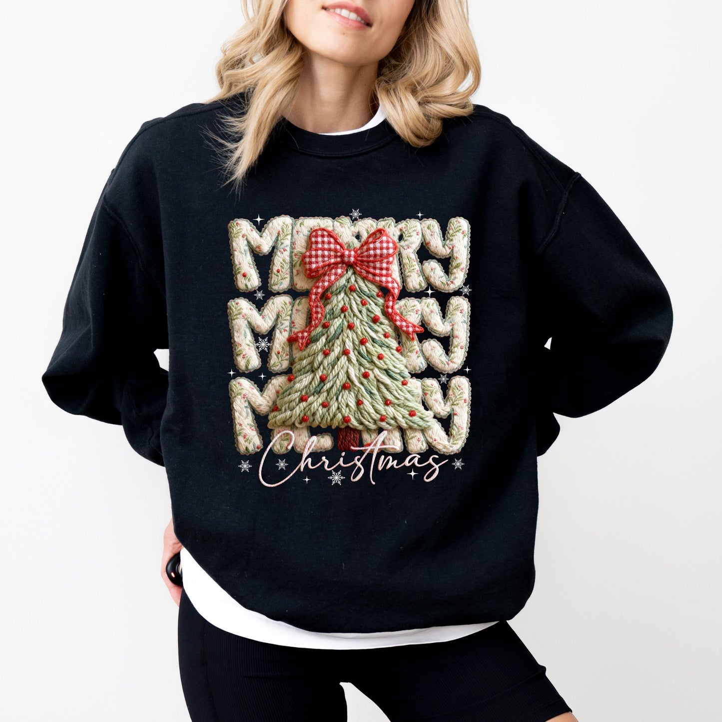 Merry Christmas Tree Sweater – Cozy Holiday Faux Yarn Knit Pullover