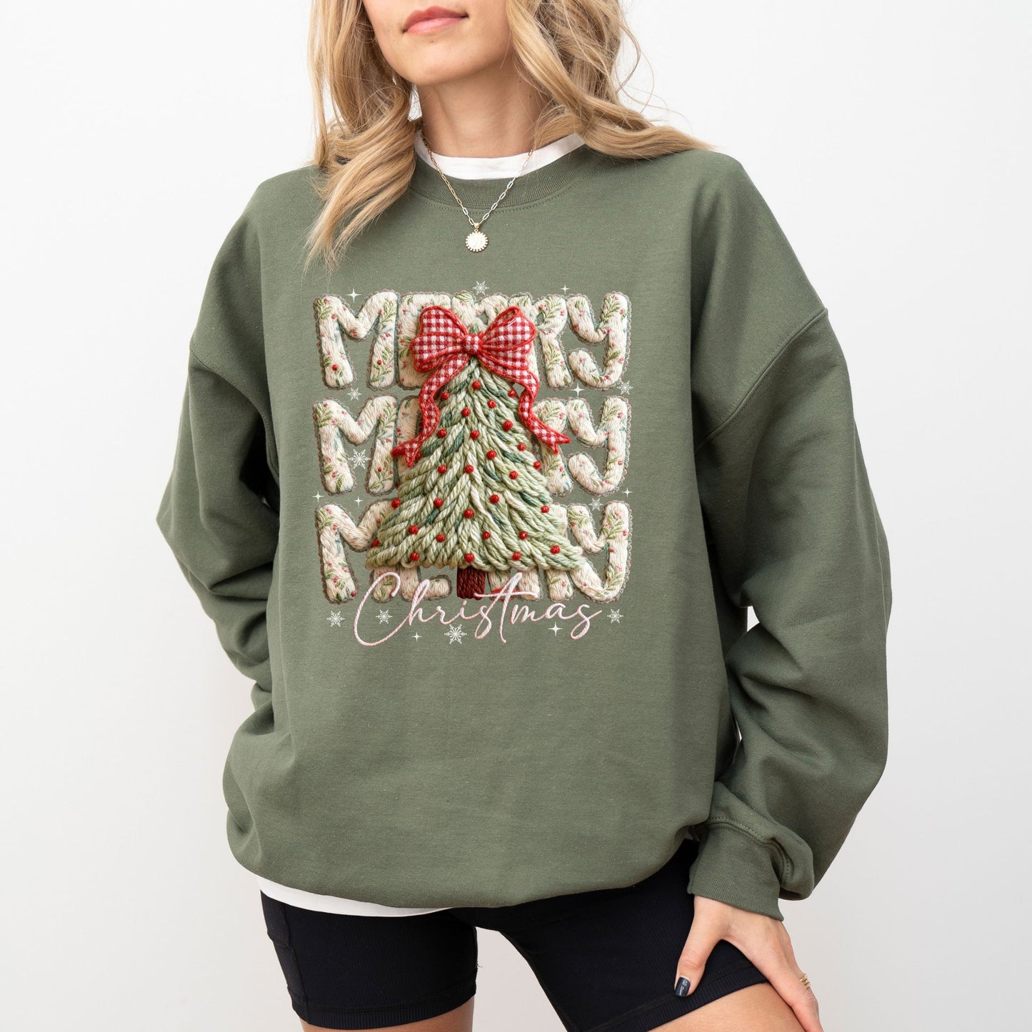 Merry Christmas Tree Sweater – Cozy Holiday Faux Yarn Knit Pullover