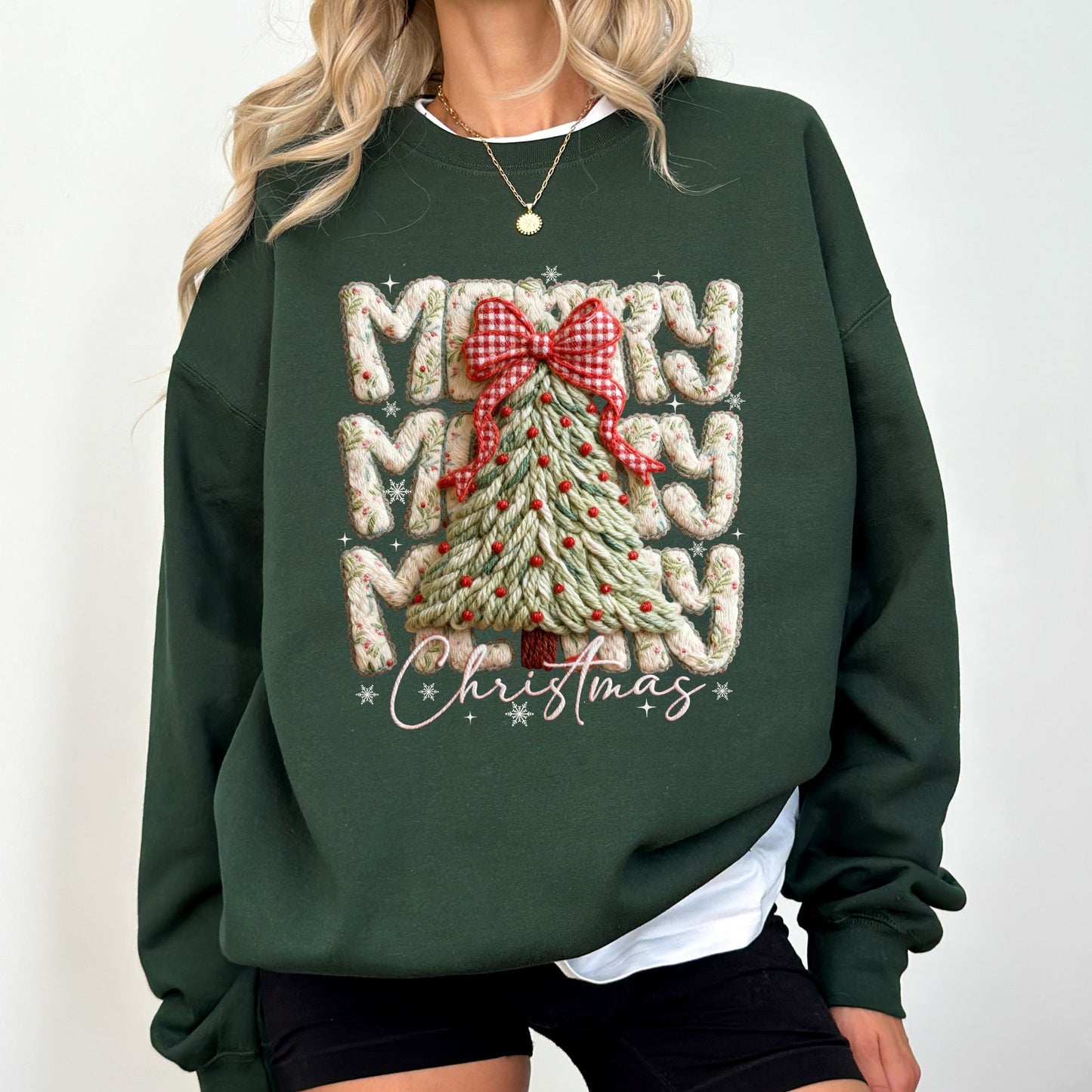 Merry Christmas Tree Sweater – Cozy Holiday Faux Yarn Knit Pullover