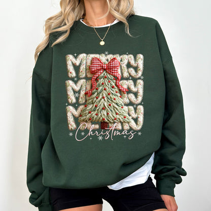 Merry Christmas Tree Sweater – Cozy Holiday Faux Yarn Knit Pullover