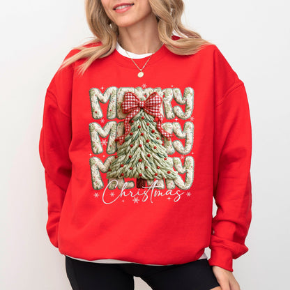 Merry Christmas Tree Sweater – Cozy Holiday Faux Yarn Knit Pullover