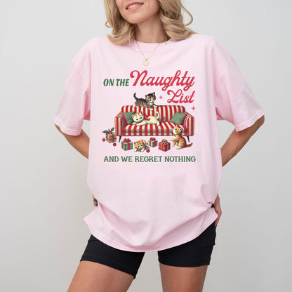 Naughty List Cat Christmas T-Shirt – Funny Retro Holiday Graphic Tee