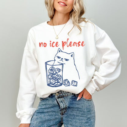 No Ice Please Cat Sweatshirt, Anti ICE Political Graphic Crewneck
