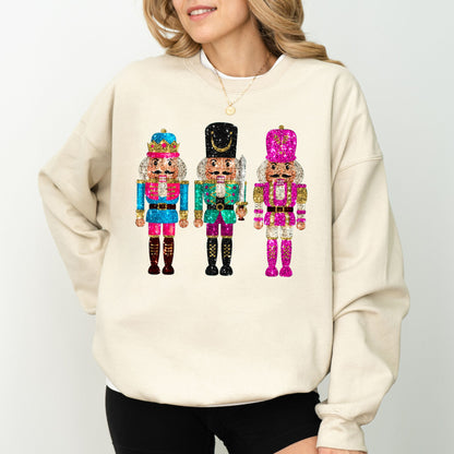Faux Sequin Nutcracker Sweatshirt, Festive Holiday Graphic Pullover