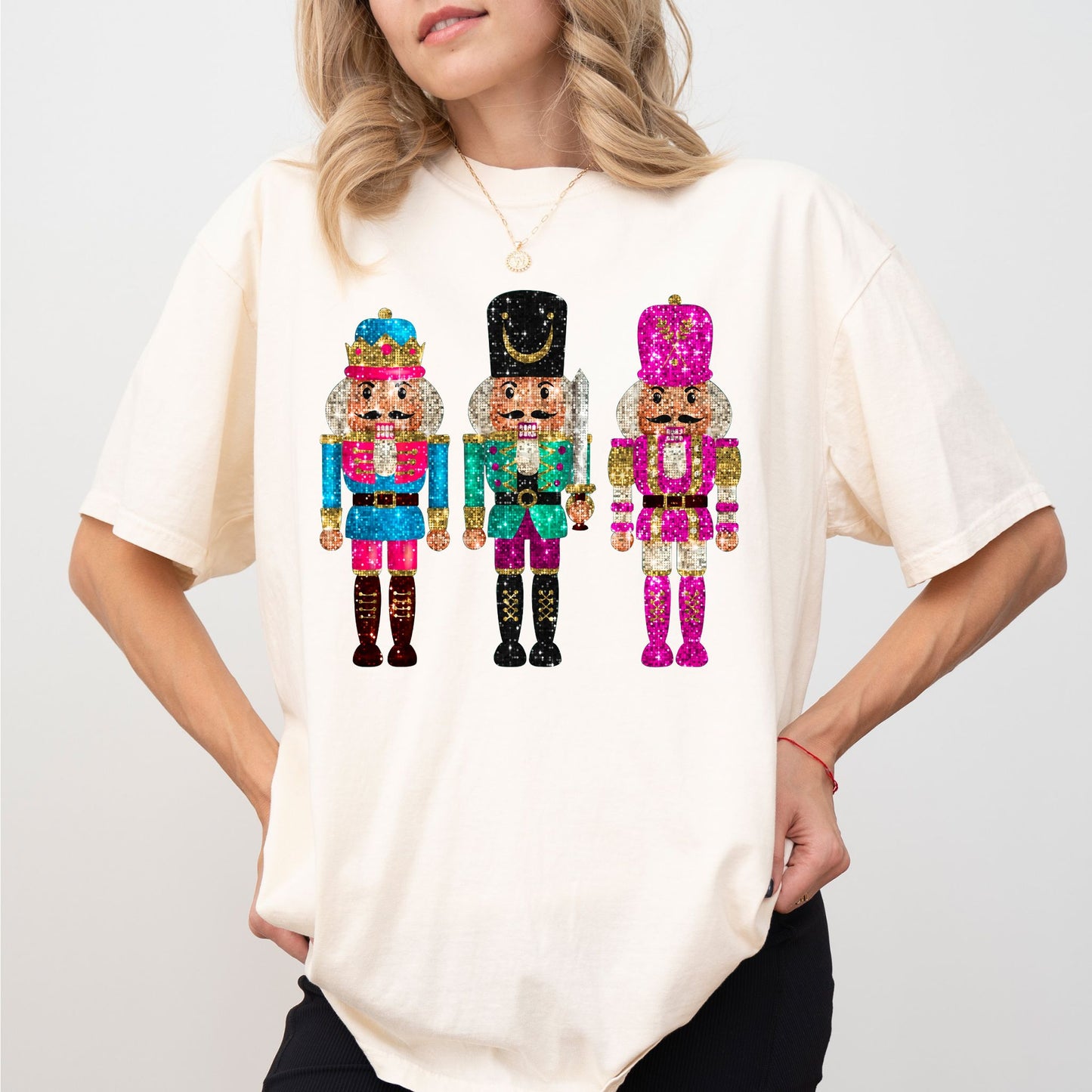 Comfort Colors® Faux Glitter Nutcracker Christmas Graphic Tee – Holiday Unisex T-Shirt