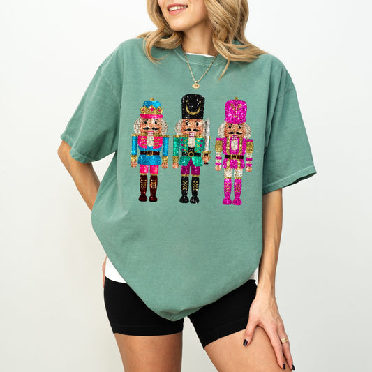 Comfort Colors® Faux Glitter Nutcracker Christmas Graphic Tee – Holiday Unisex T-Shirt