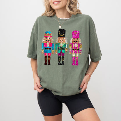 Comfort Colors® Faux Glitter Nutcracker Christmas Graphic Tee – Holiday Unisex T-Shirt